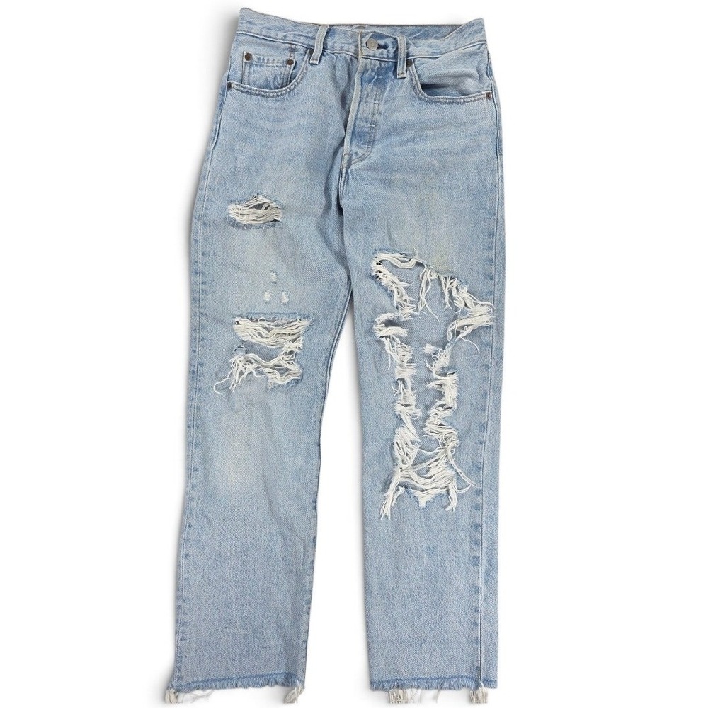 Levi's Premium 501 Original Distressed Cropped Jeans Light Wash 26 Womens Denim